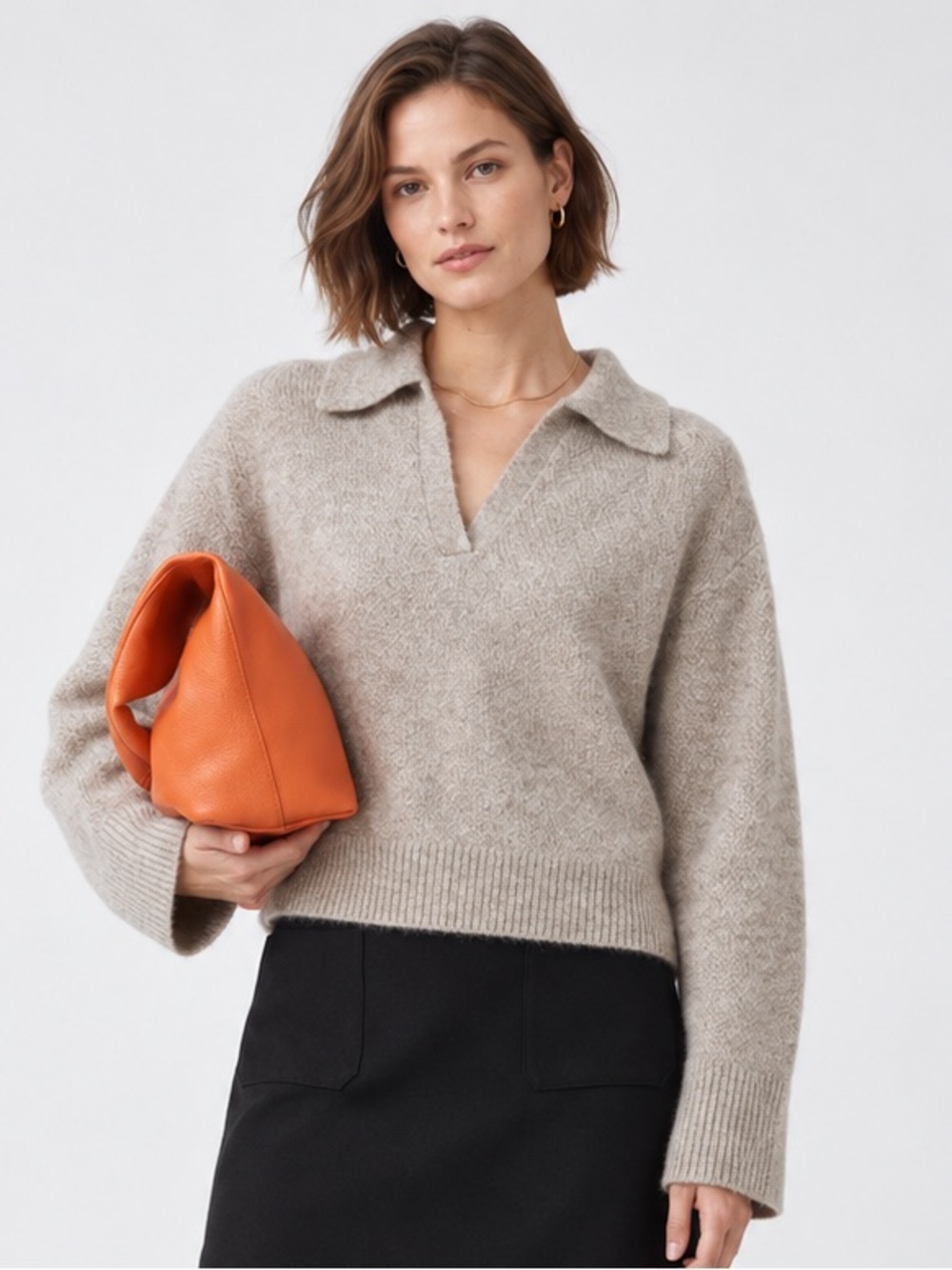 Other Stories Collared Polo V Neck Boxy Wool Mohair Knit Jumper Sweater in XS